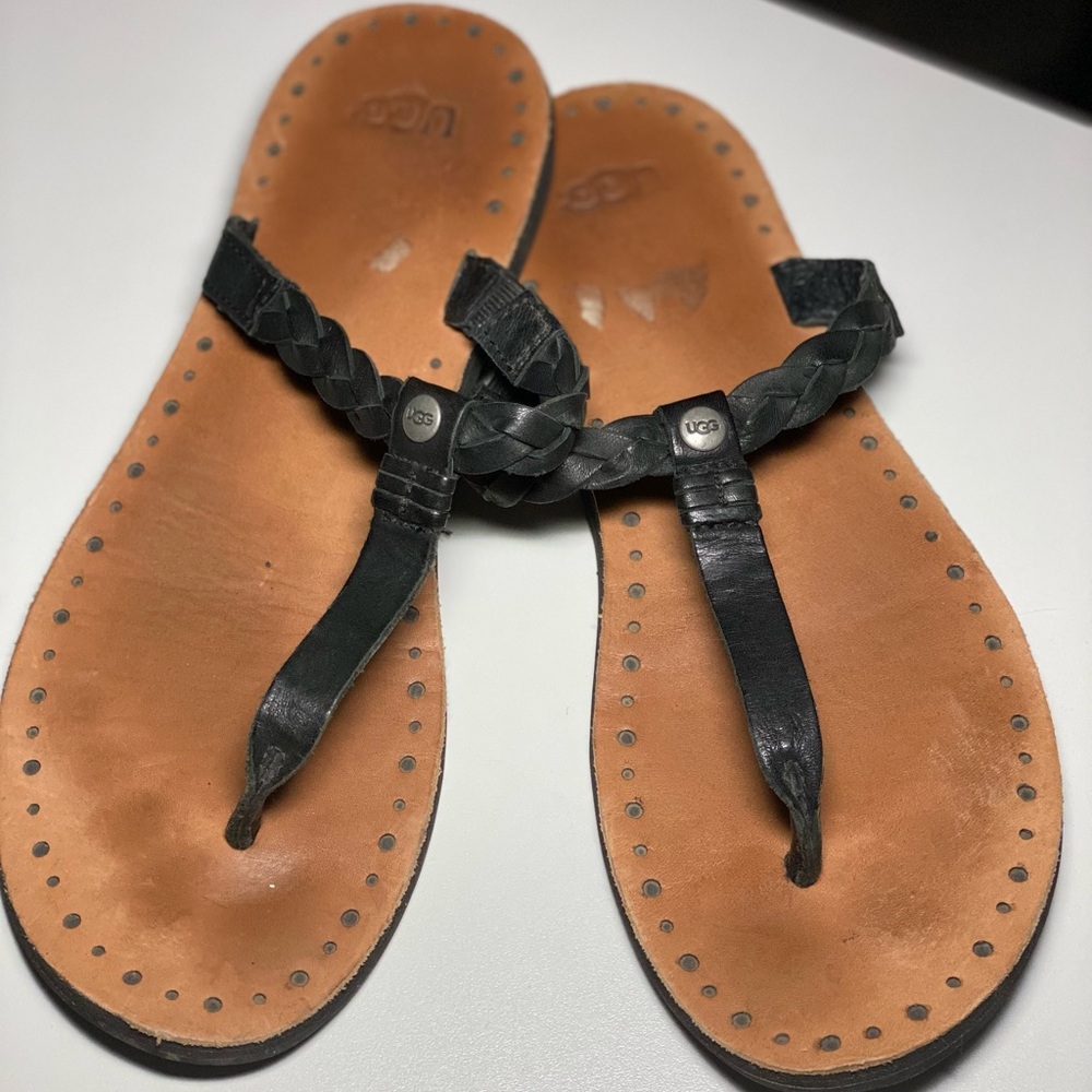 UGG Black and Tan Braided Sandals